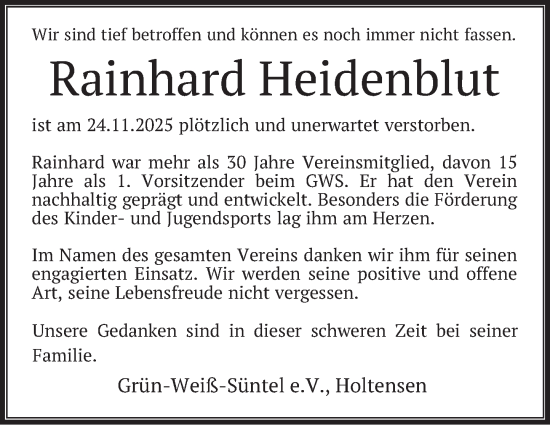 Traueranzeige Rainhard Heidenblut